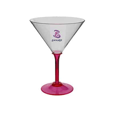Acrylic pink martini glass with custom full-color logo in 10 ounces.