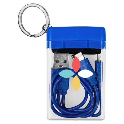 Blue plastic charger with a personalized imprint.