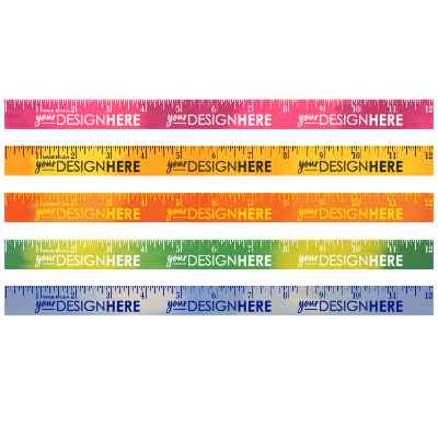 Green to yellow mood changing 12 inch ruler with logo.