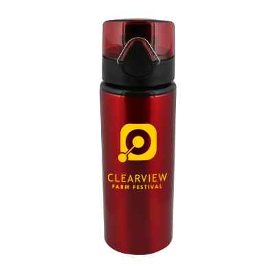 Aluminum red water bottle with custom imprint in 25 ounces.