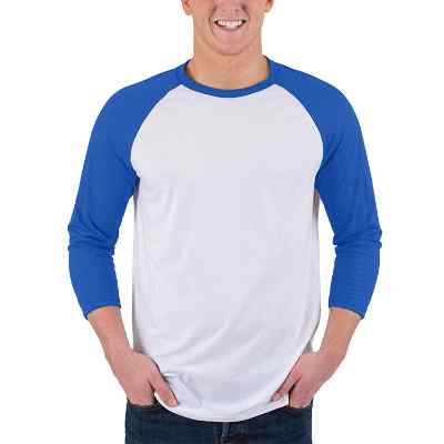 Blank white with royal 3/4 sleeve tee.