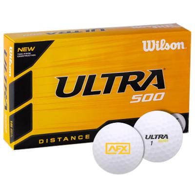 Wilson ultra 500 golf ball with custom promotional imprint. 