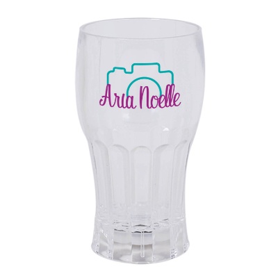 Acrylic clear beer glass with custom full-color logo in 12 ounces.