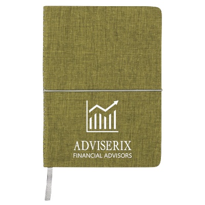 Cloth heathered journal with custom financial design.