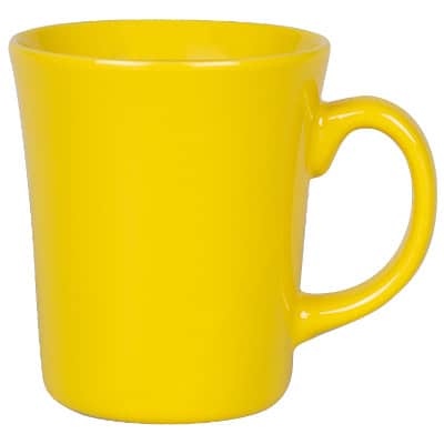 Ceramic yellow coffee mug with c-handle blank in 14 ounces.