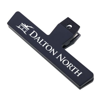 Polystyrene eco navy blue wide recycled chip clip with imprint.