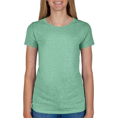 Plain ladies' green tri-blend t-shirt.
