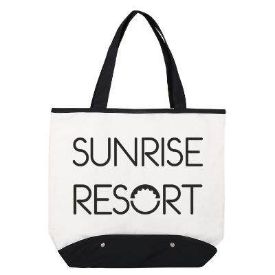 Cotton canvas black beach comber tote with imprinting.
