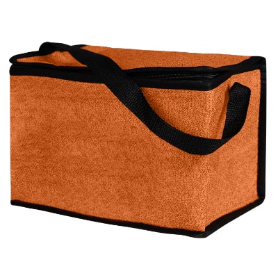 Blank orange non-woven polypropylene lunch bag.