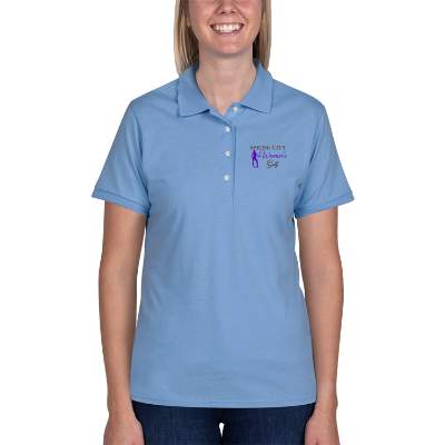 Custom embroidered light blue ladies' jersey polo