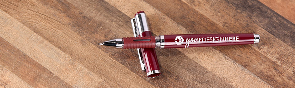 Maroon gel pen with white imprint