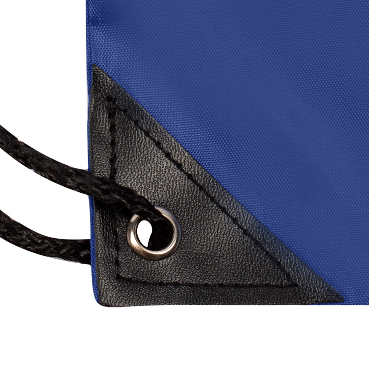 Polyester drawstring bag with reinforced corners.