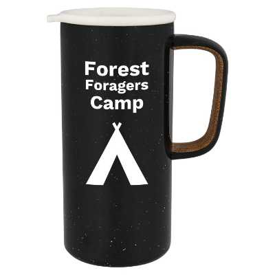 Stainless black campfire mug with custom logo in 18 oz.