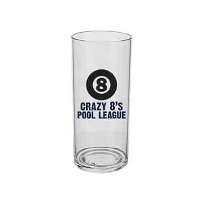 Acrylic clear whiskey glass with custom full-color logo in 14 ounces.