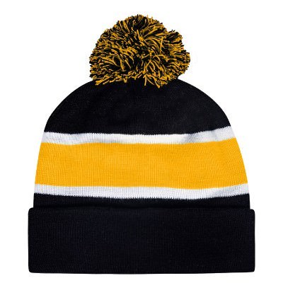 Black with yellow and white striped beanie blank.