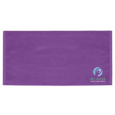 Purple king size dobby hem verlour beach towel with embroidered imprint