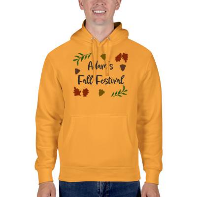 Mustard custom premium hooded printed sweatshirt.