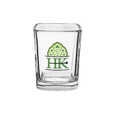 Clear shot glass with full color logo.