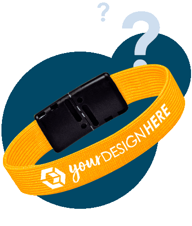 Yellow custom elastic wristbands with white imprint