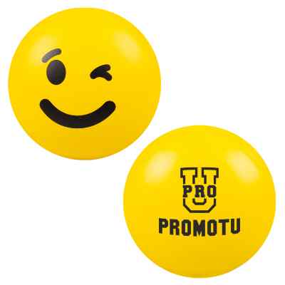 Smile foam squishy with a personalized logo.