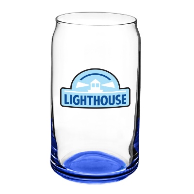Blue beer glass with full color logo.