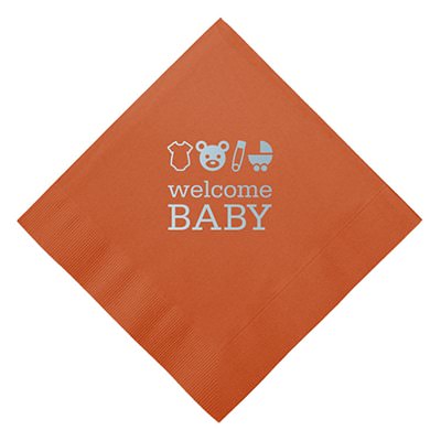 3Ply tissue white lunch napkin with diagonal foil stamp customized imprint.