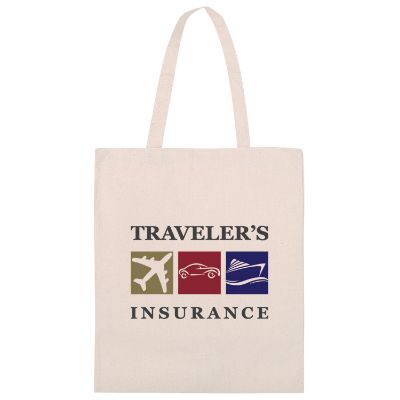 Natural cotton tote bag with full-color custom imprint and reinforced handles.