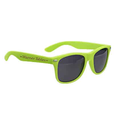 Polycarbonate and rubberized overspray lime green velvet touch tahiti sunglasses with personalized imprint.