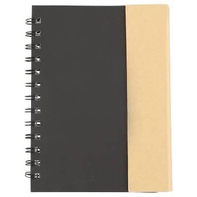 Cardboard black flip notebook with sticky notes blank.