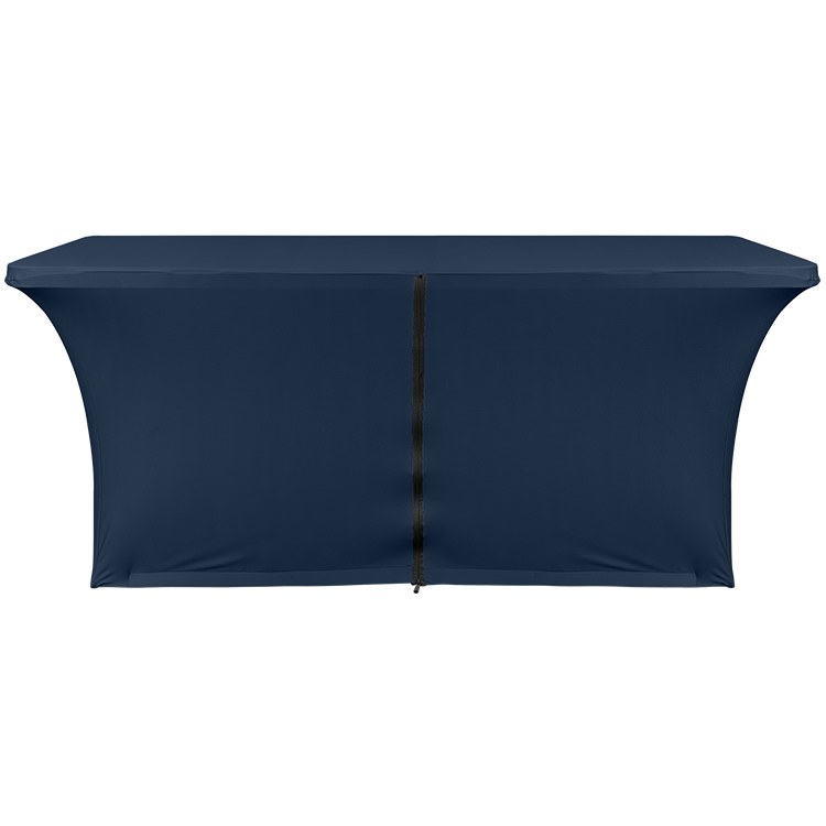 Blank 6 foot form fitted stretch polyester table cover.