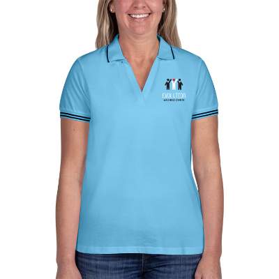 Customized blue ladies' full color deck polo