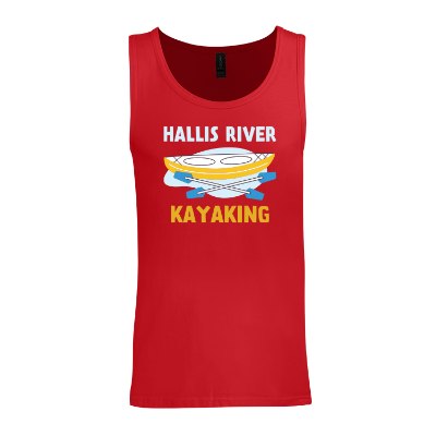 Personalized red tank top with full color imprint.