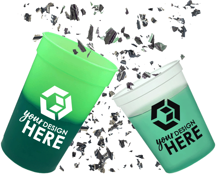 Green color-changing cup with white imprint and green color-changing cup with black imprint