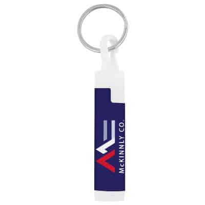 Plastic SPF 30 lip balm key chain with personalized full color logo.