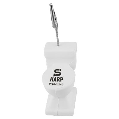 White polyurethane toliet stress ball with memo clip with custom promotional imprint.