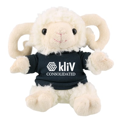 Plush and cotton ram with navy shirt with custom logo.