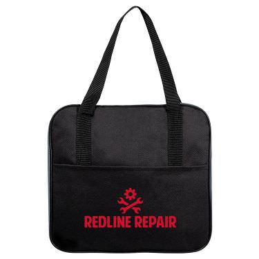 Black with gray emergency kit with a one-color imprint.