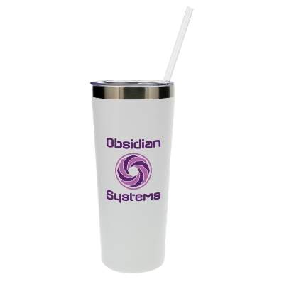 White tumbler with a full color imprint.