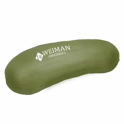 Foam pickle stress reliever with logoed imprint.