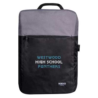 Black and dark gray backpack cooler with embroidered logo.