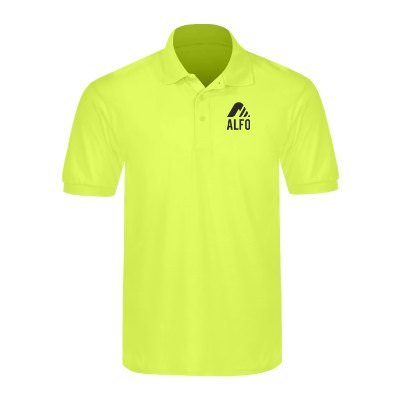 Safety green polo with custom one color imprint.
