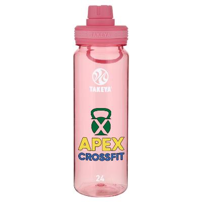 Flutter pink plastic bottle with full color logo.