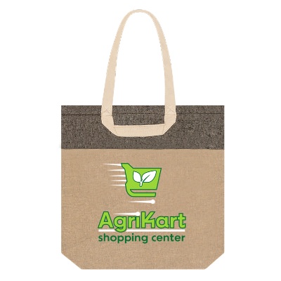 Natural with black recycled cotton book tote with custom full-color logo.