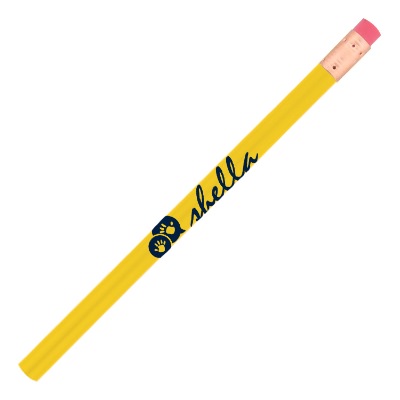 Yellow oversized pencil with personalized logo.