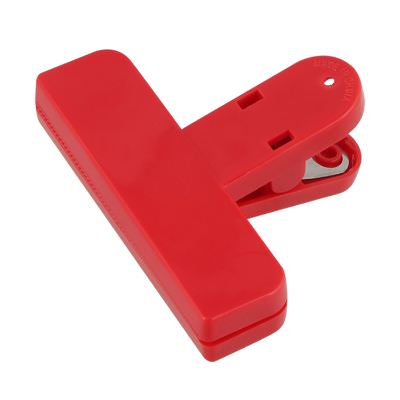 Plastic red chip clip with customized blank.