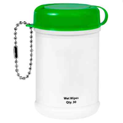 Blank green plastic wet wipe canister available in bulk.
