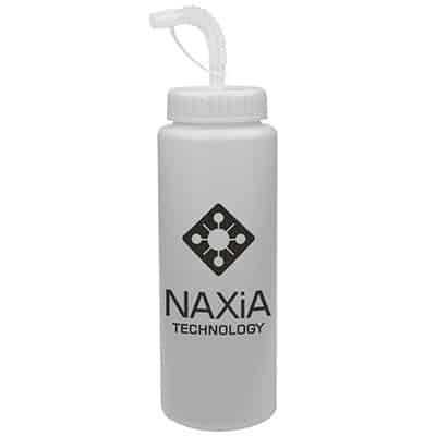 Plastic granite water bottle with custom imprint and straw lid in 32 ounces.