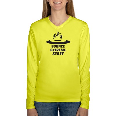 Custom imprint on safety yellow long sleeve t-shirt.