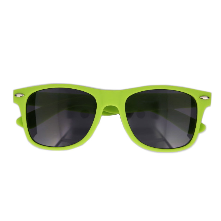 Polycarbonate with rubberized overspray velvet touch sunglasses.