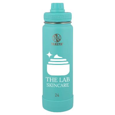 Stainless teal bottle with custom imprint.